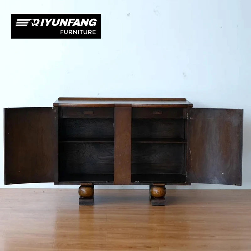 Retro Carved French Neo-classical Solid Wood Sideboard Display Cabinet Brown