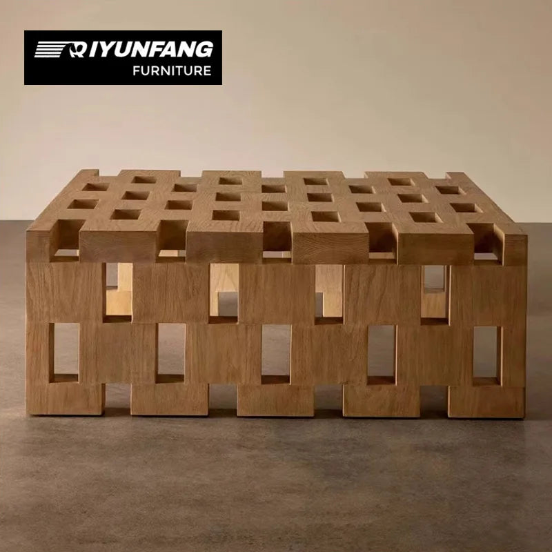 Modern Hollow Solid Wood Square Coffee Table Minimalist Design
