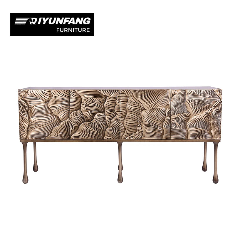 Solid Wood Six-Legged Sideboard Cabinet Hand-Carved Design