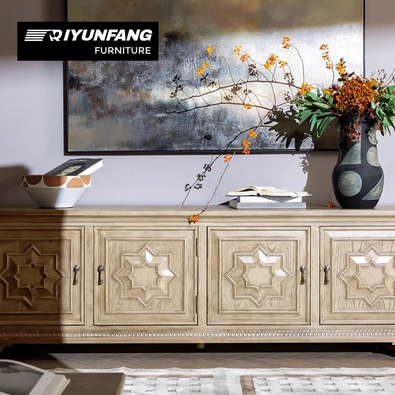 Modern Solid Wood TV Sideboard Storage Cabinet 190cm Retro