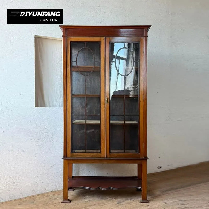 A-FD23 Solid Wood Wine Cabinet with Glass Doors 4 Compartments
