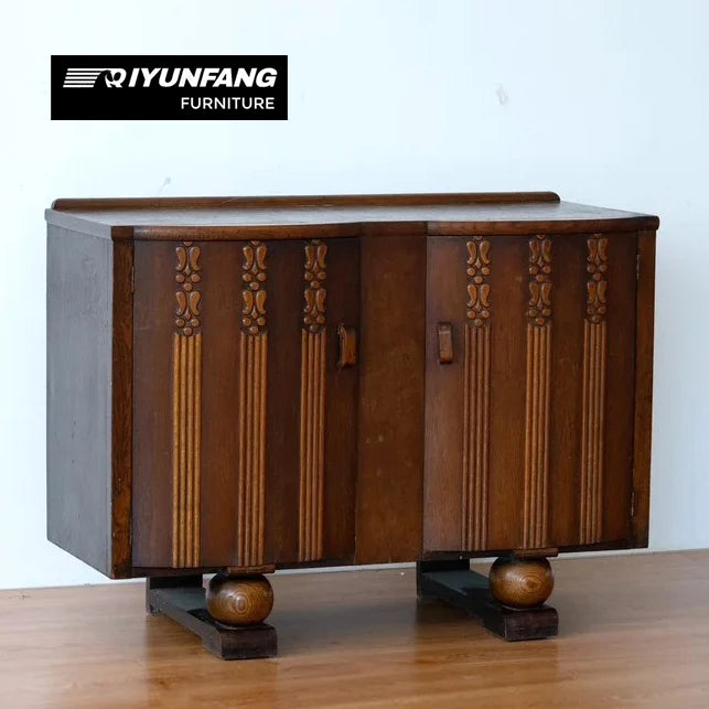 Retro Carved French Neo-classical Solid Wood Sideboard Display Cabinet Brown