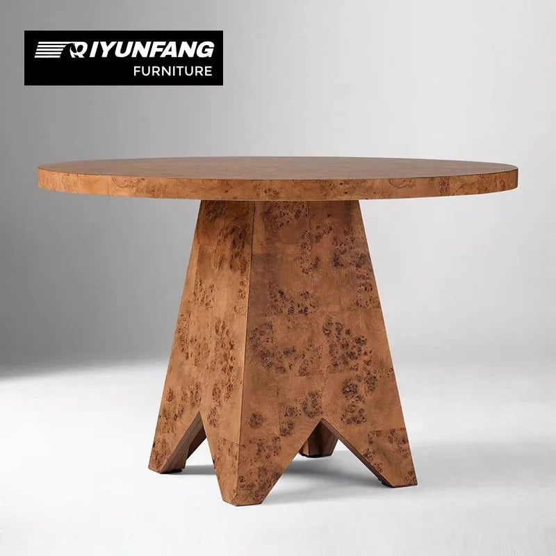 Modern Solid Wood Round Dining Table Sculptural Base