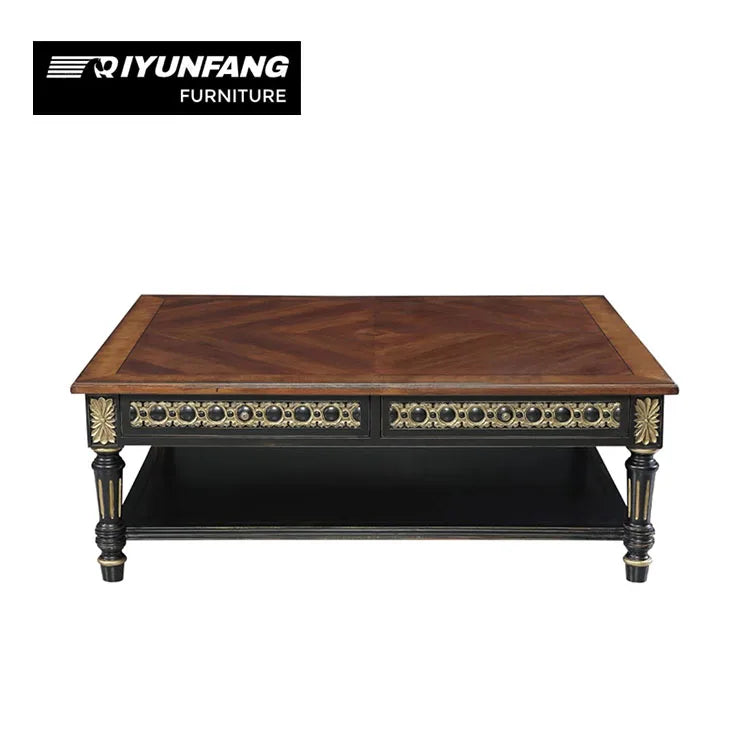 Alexander French-style Solid Wood Coffee Table Carved Tabletop