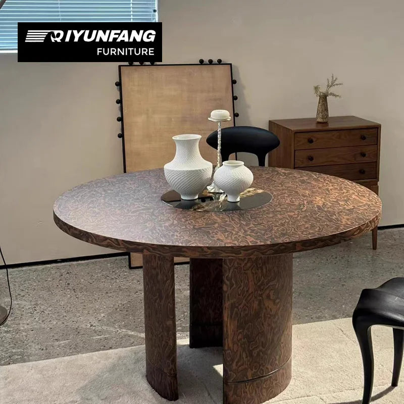 Modern Tree Bark Art Dining Table Solid Birch Round
