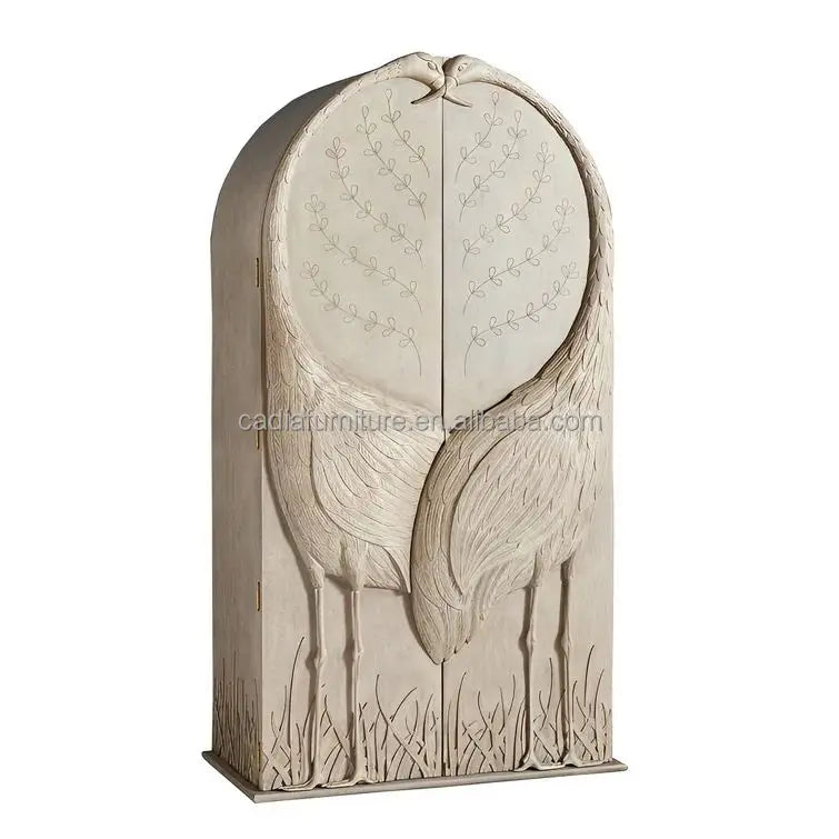 French Modern Solid Wood Wardrobe with Carved Crane 4 Drawers