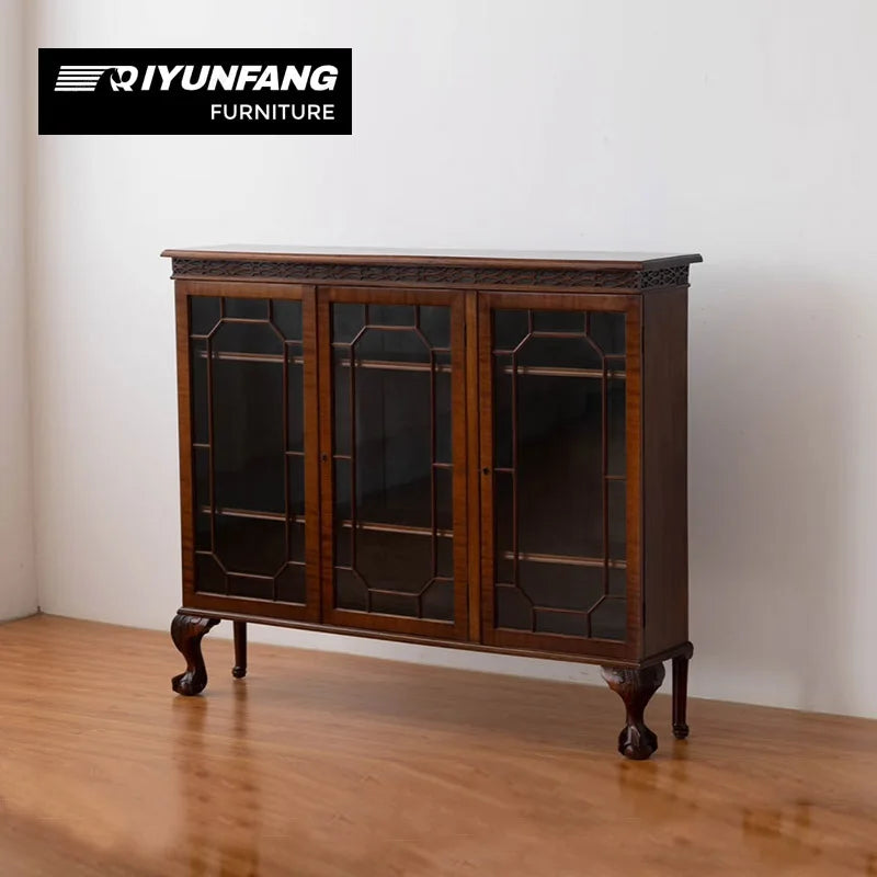 Traditional Solid Wood Display Cabinet with Glass Doors