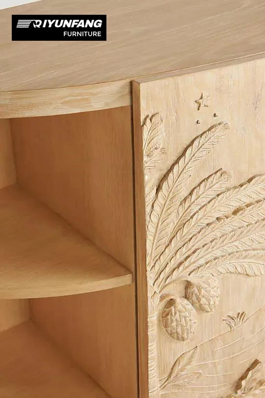 American Country Semicircular Entrance Hall Cabinet Solid Wood Carved