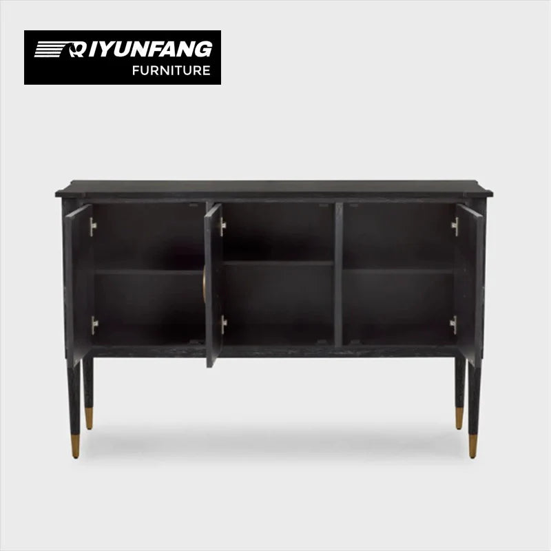 QYF-J25 Three-Door Sideboard Cabinet Solid Wood Black 145cm