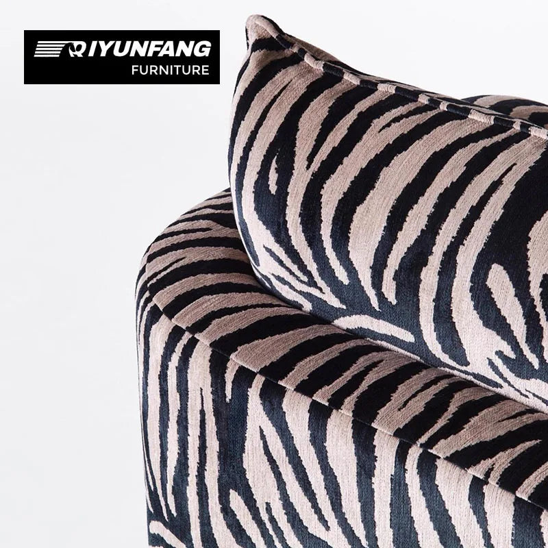Zebra Print Fabric Upholstered Sofa Mid-Century Style Living Room