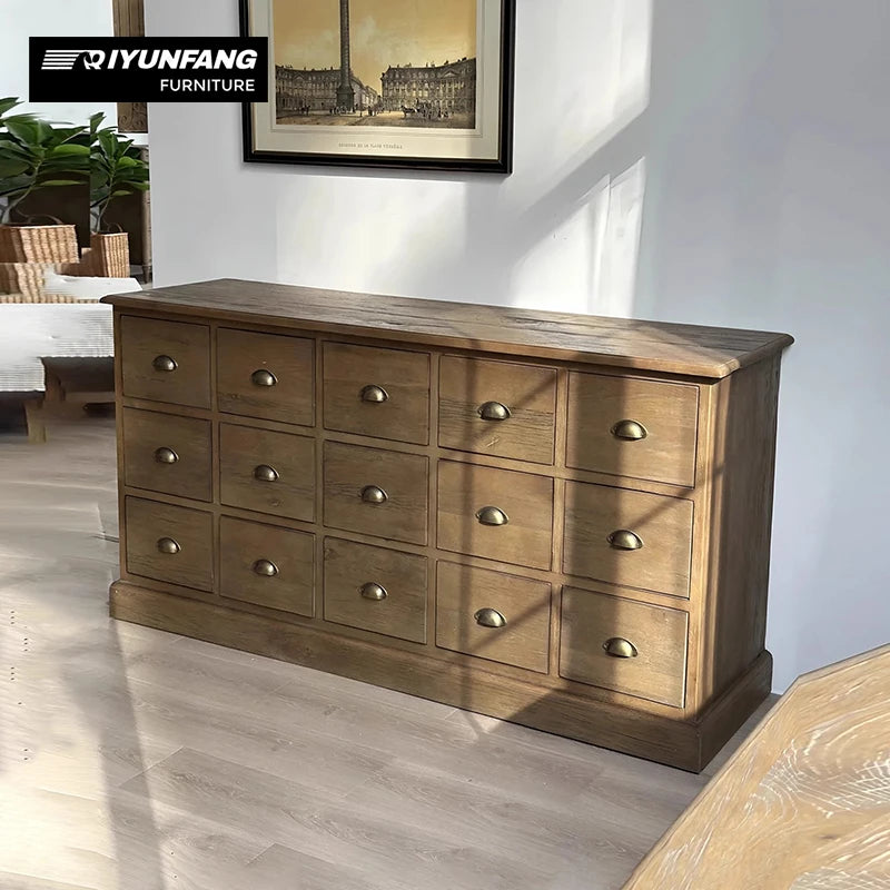 Modern Oak Wood Storage Chest Cabinet 9 or 15 Drawer