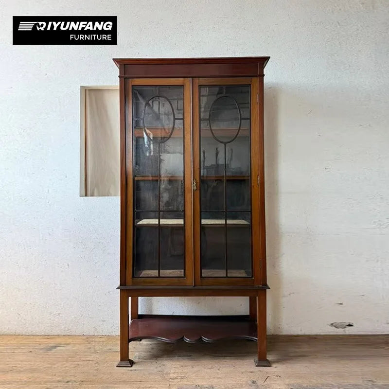 A-FD23 Solid Wood Wine Cabinet with Glass Doors 4 Compartments