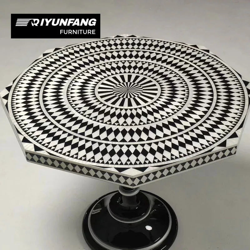 French-style Hand-painted Octagonal Dining Table Shell Inlay