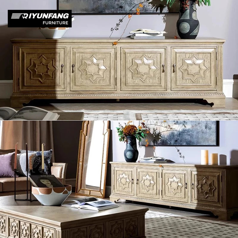 Modern Solid Wood TV Sideboard Storage Cabinet 190cm Retro