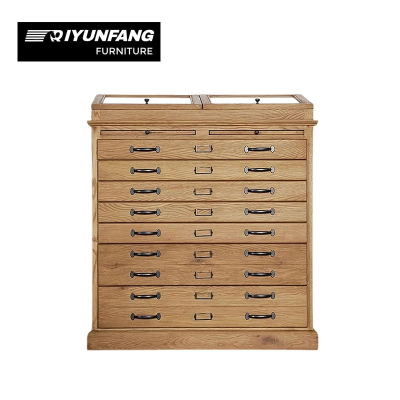 American-Style Solid Oak 9-Drawer Jewelry Display Cabinet
