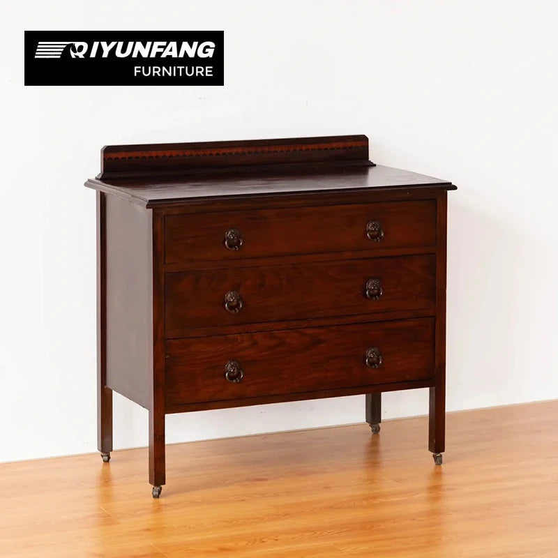 Solid Oak 3-Drawer Storage Cabinet Antique Retro Style