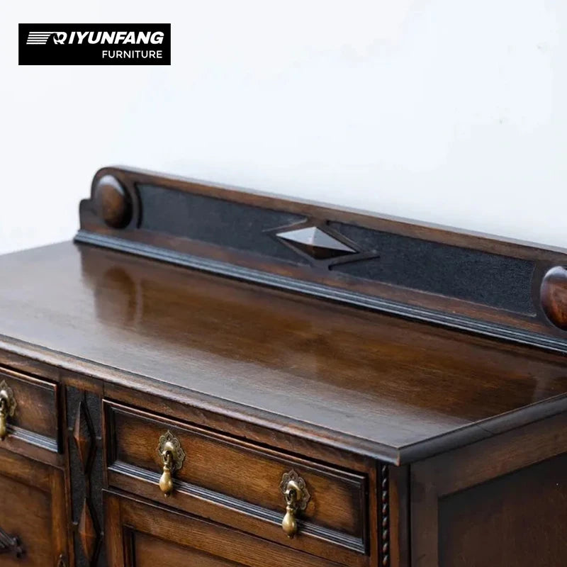 American Retro Solid Wood Dining Cabinet Carved Pattern 120cm