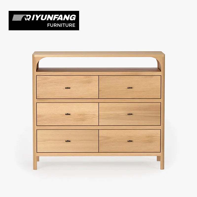 Modern Solid Oak 6-Drawer Chest of Drawers Retro-Modern Storage Cabinet