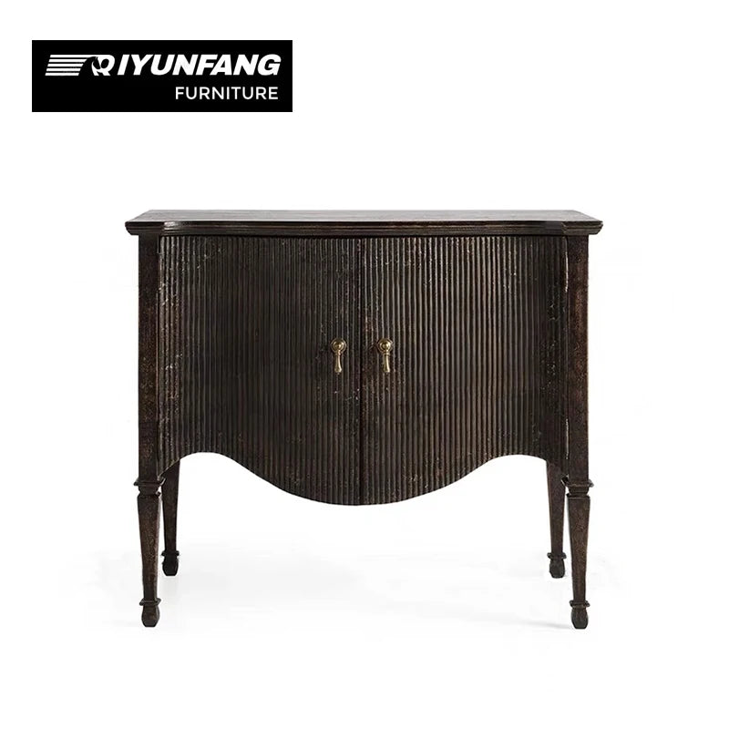 Traditional Ribbed Solid Oak Console Cabinet 2 Door Storage