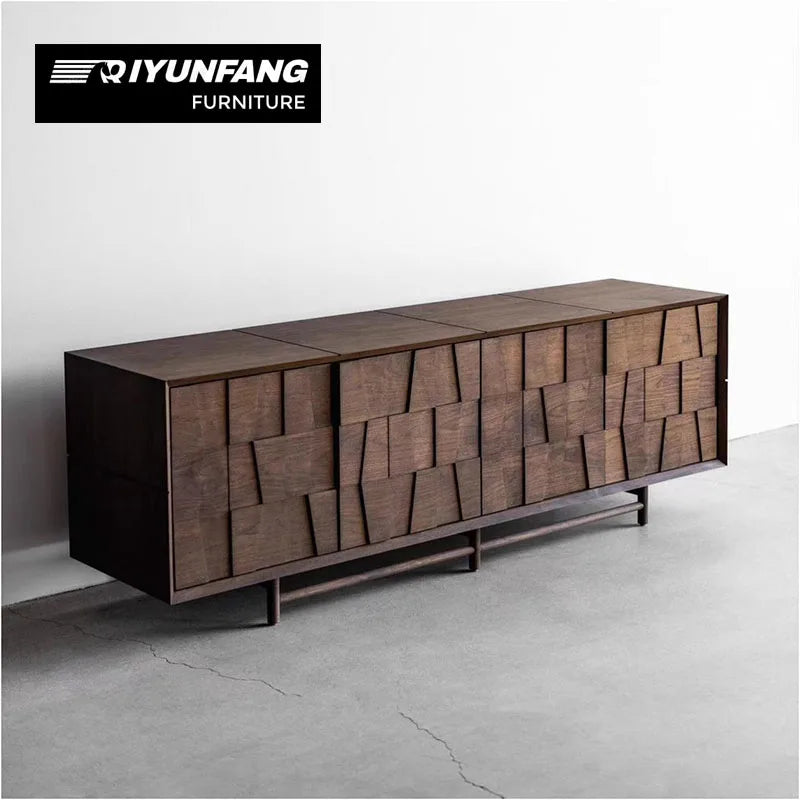 Carved Solid Wood Sideboard Modern Rustic Storage Cabinet