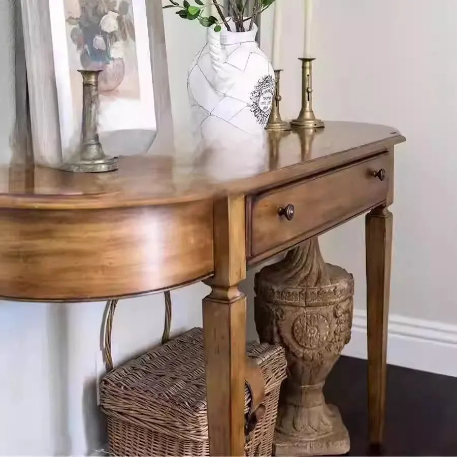 French Retro Solid Wood Semi-circular Entrance Console Table