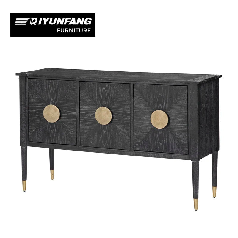 QYF-J25 Three-Door Sideboard Cabinet Solid Wood Black 145cm