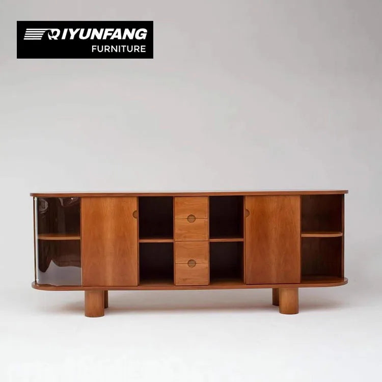 Solid Wood Sideboard Buffet Cabinet Handcrafted Storage Natural Finish