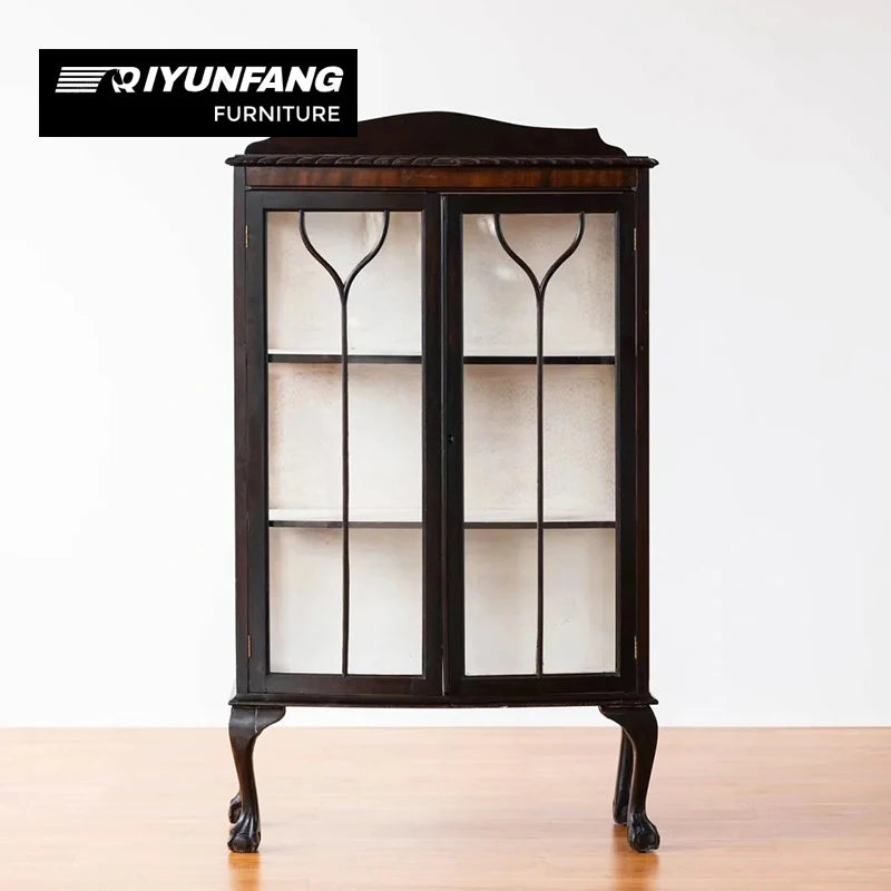 Vintage Solid Wood Glass Cabinet 3 Compartments 75cm