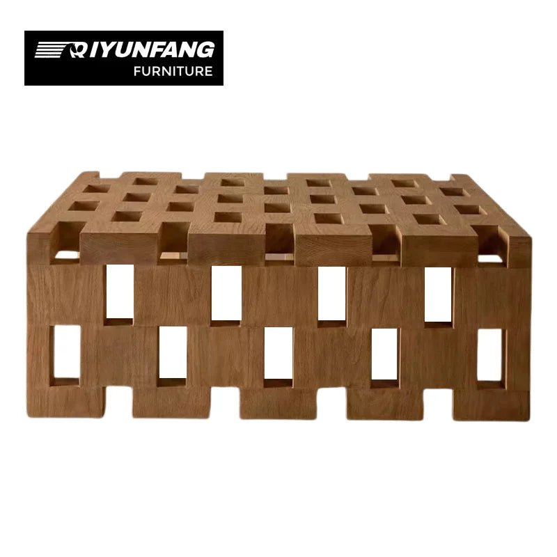 Modern Hollow Solid Wood Square Coffee Table Minimalist Design