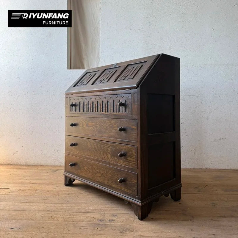 A-FD21 Solid Wood Dressing Table Vanity Cabinet Black Walnut
