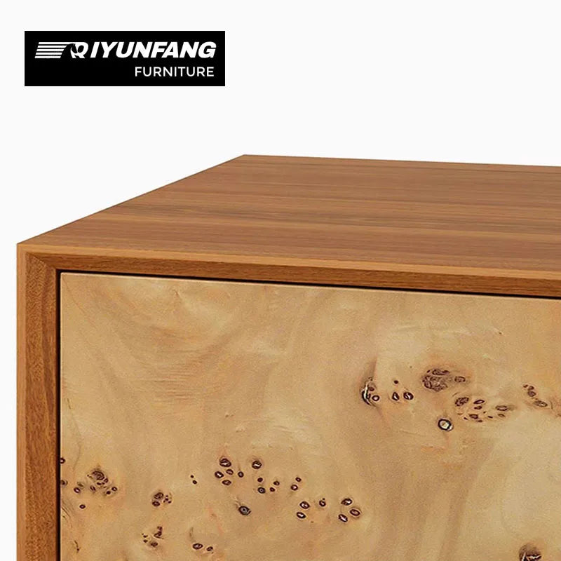 Modern Solid Wood Four Door TV Cabinet Handcrafted Timber Finish
