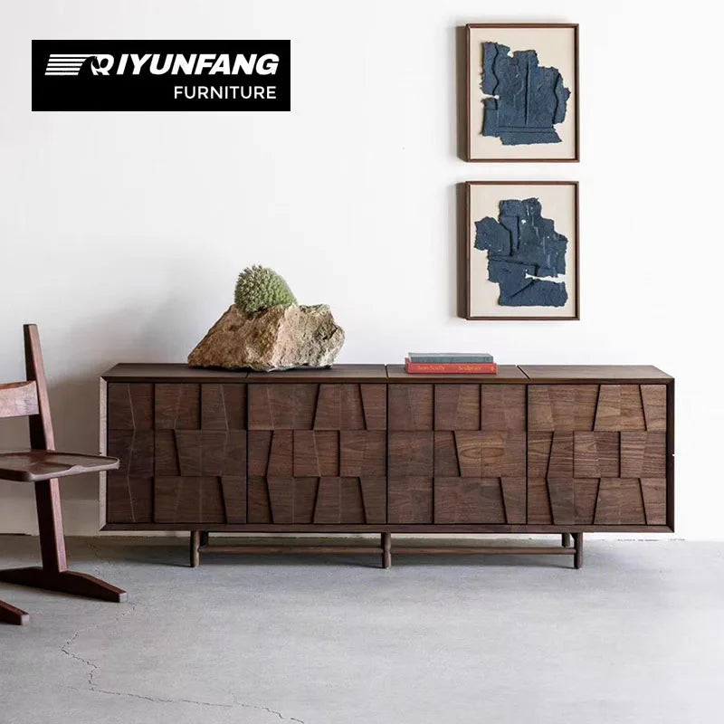 Carved Solid Wood Sideboard Modern Rustic Storage Cabinet
