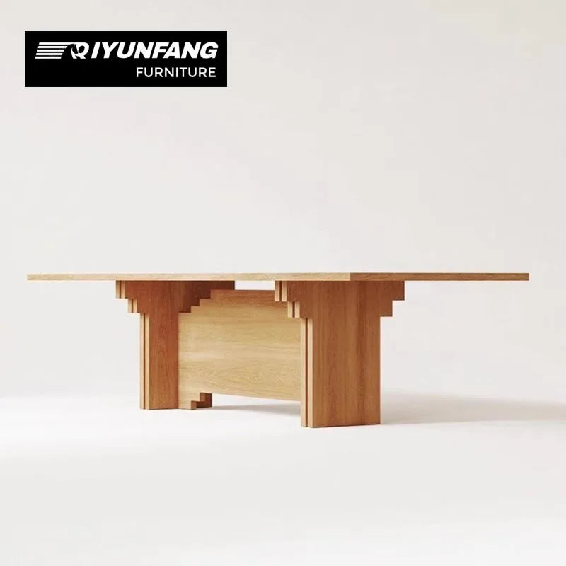 Wabi-Sabi Rectangular Dining Table Pixelized Solid Wood 180cm to 240cm
