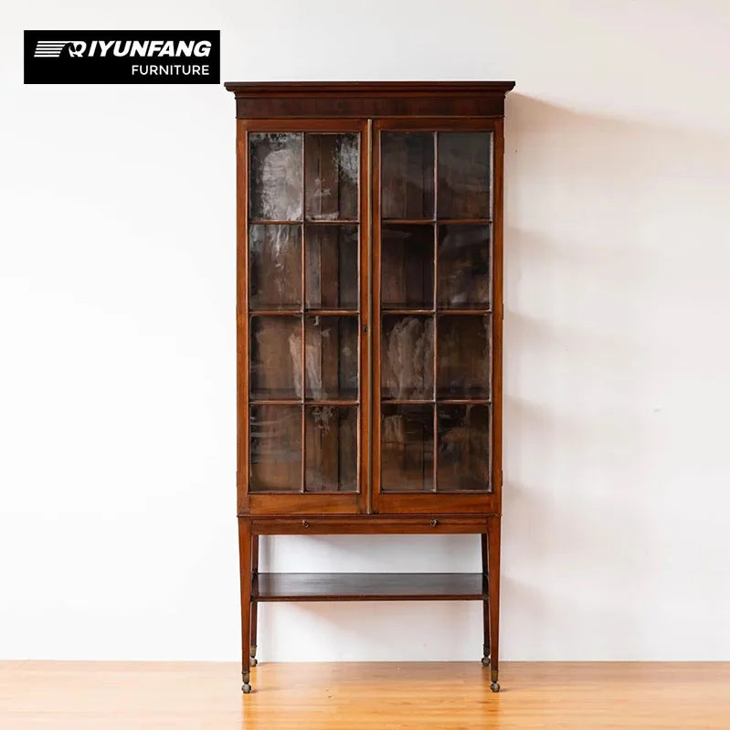 American Retro Solid Wood Display Cabinet Antique Glass 85cm