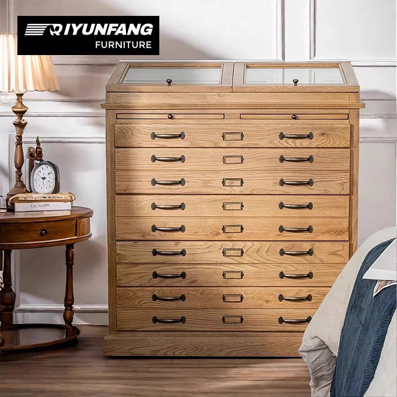 American-Style Solid Oak 9-Drawer Jewelry Display Cabinet