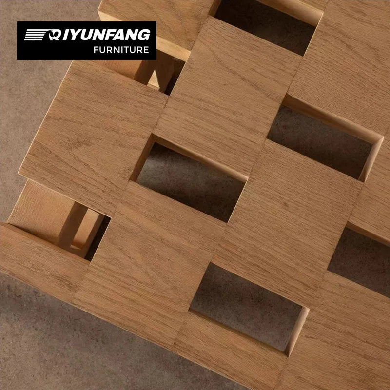 Modern Hollow Solid Wood Square Coffee Table Minimalist Design