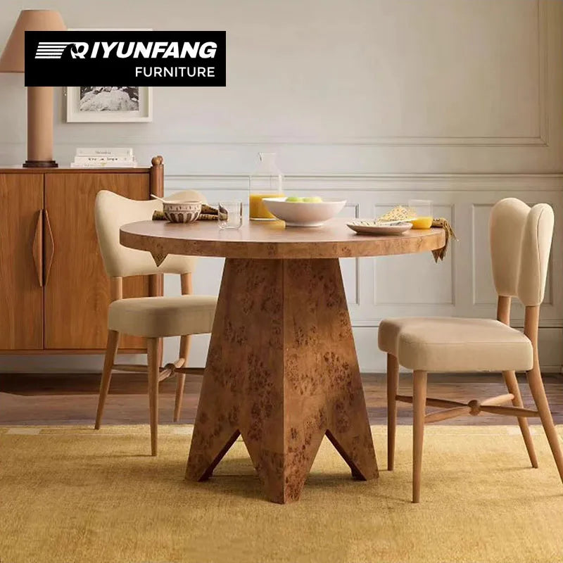 Modern Solid Wood Round Dining Table Sculptural Base