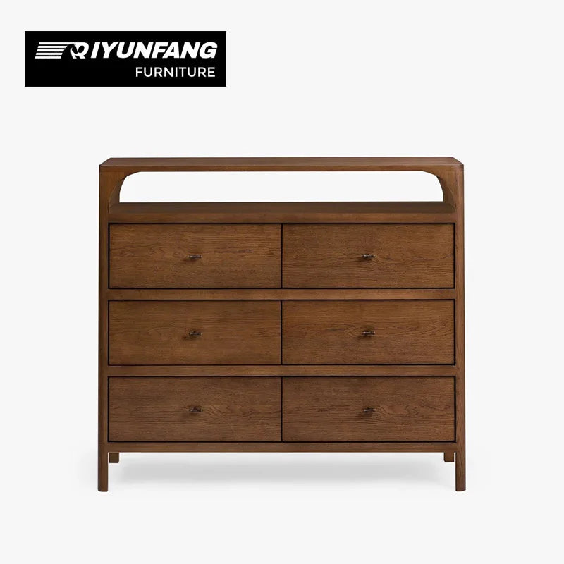 Modern Solid Oak 6-Drawer Chest of Drawers Retro-Modern Storage Cabinet