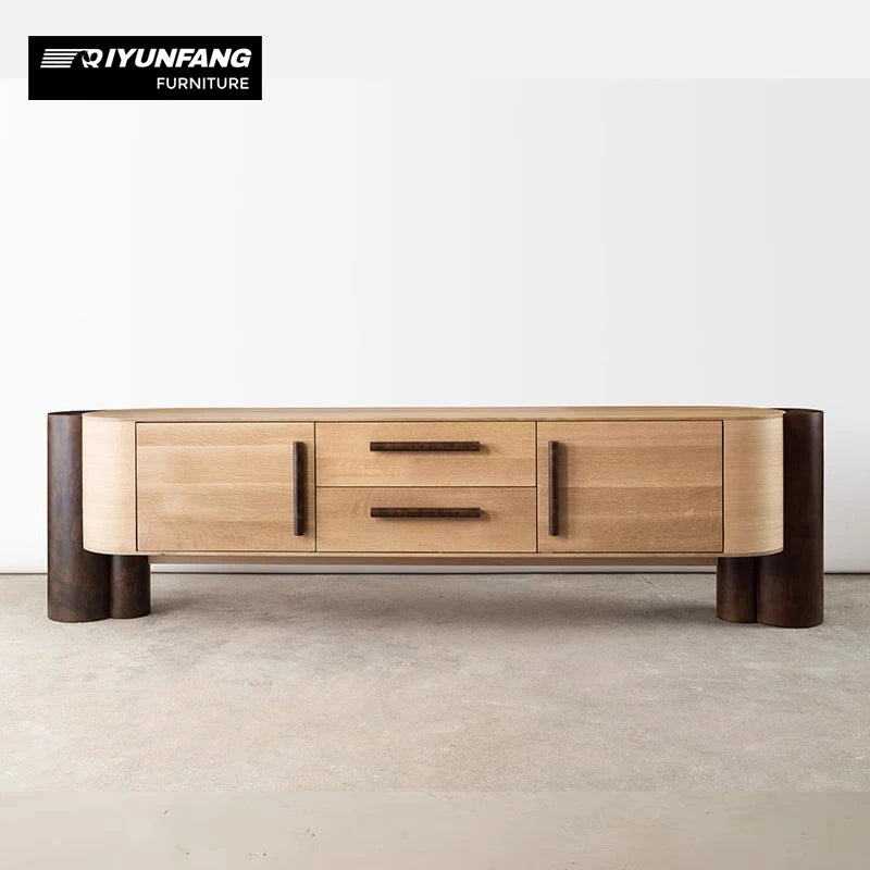 QYF-J62 Solid Wood TV Cabinet Retro Oak 2100mm