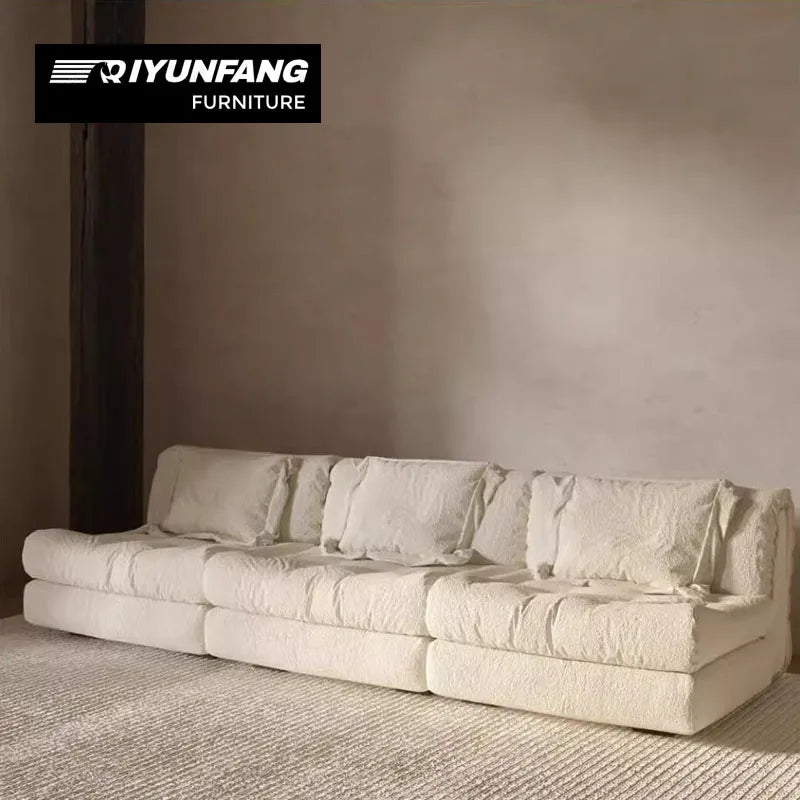 Nordic Style Modular L-Shape Armless Sofa Plush Fabric Wood