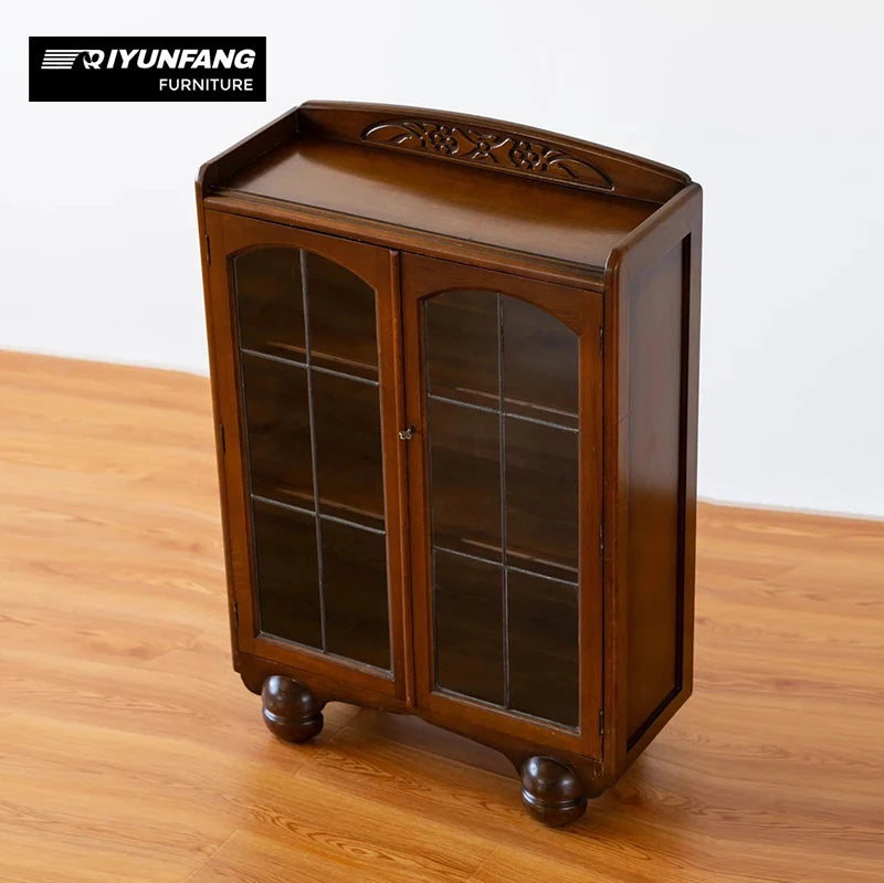 Contemporary Luxury 2-Door Glass Cabinet Solid Oak Walnut Finish