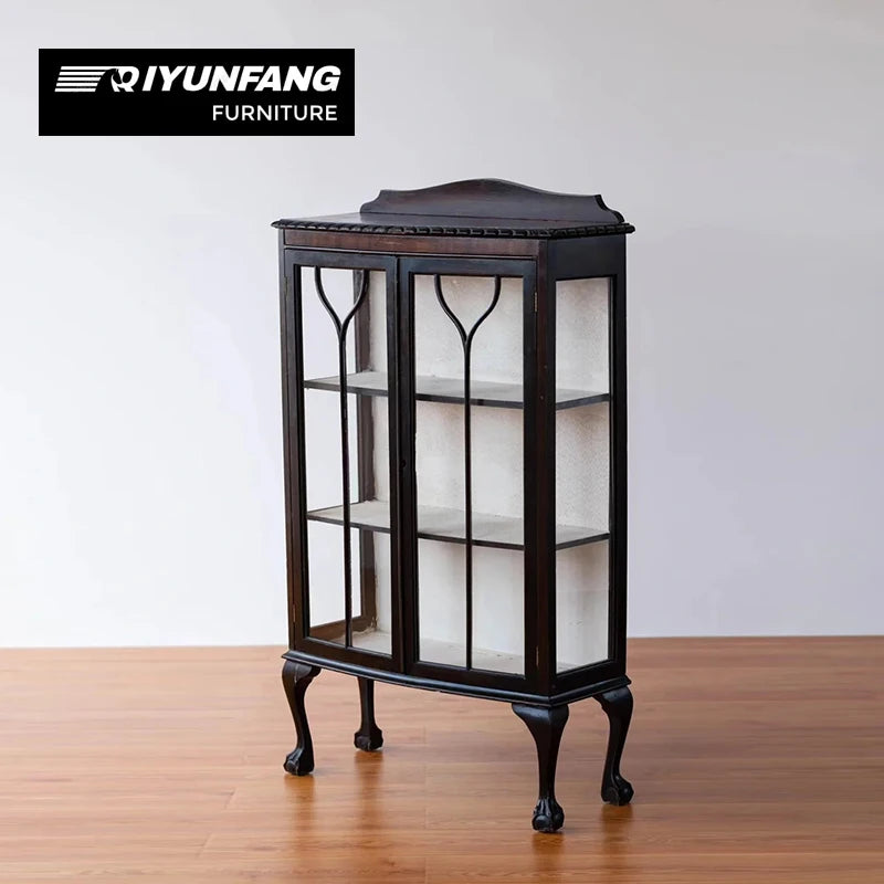 Vintage Solid Wood Glass Cabinet 3 Compartments 75cm