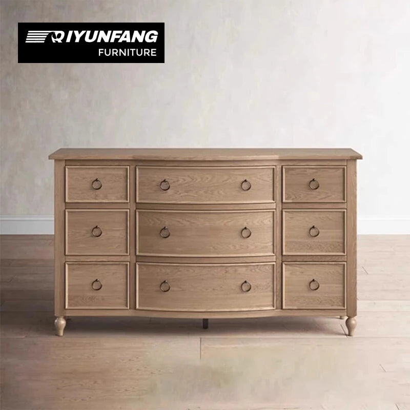 Solid Oak Retro Multi-Drawer Storage Cabinet French Provincial Style