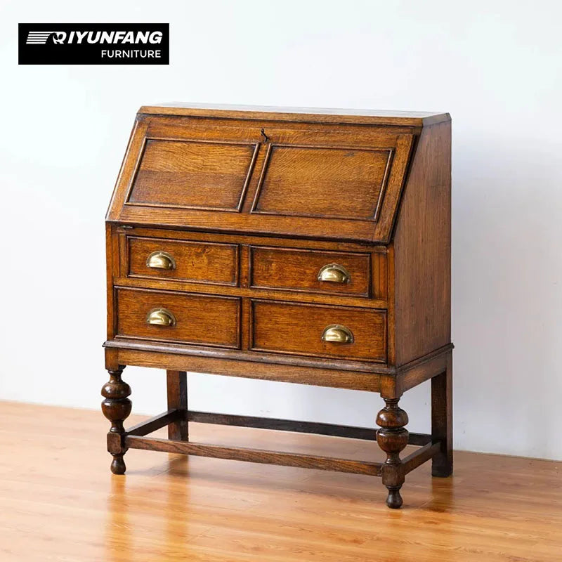 Modern 4-Drawer Solid Wood Storage Cabinet Oak Brown 90cm