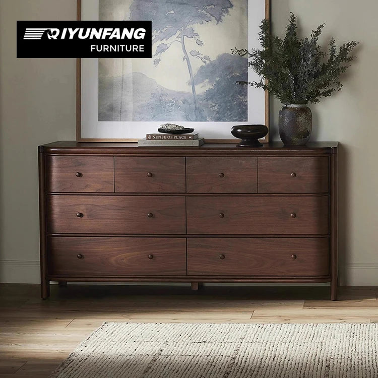 Eight-Drawer Double Dresser Solid Wood Storage Cabinet Brown