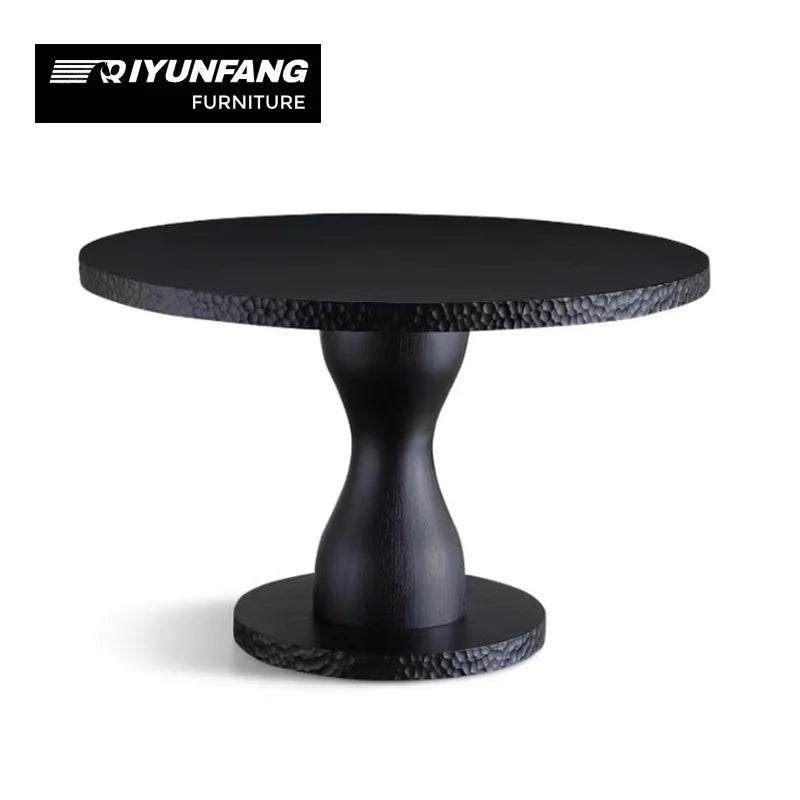 Modern Round Solid Wood Dining Table Black Oak