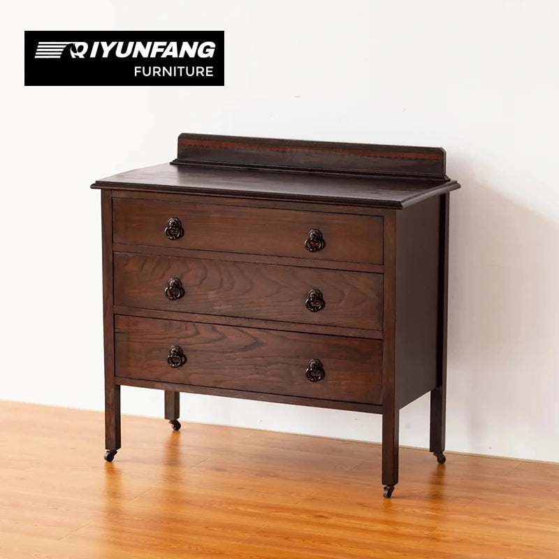 Solid Oak 3-Drawer Storage Cabinet Antique Retro Style