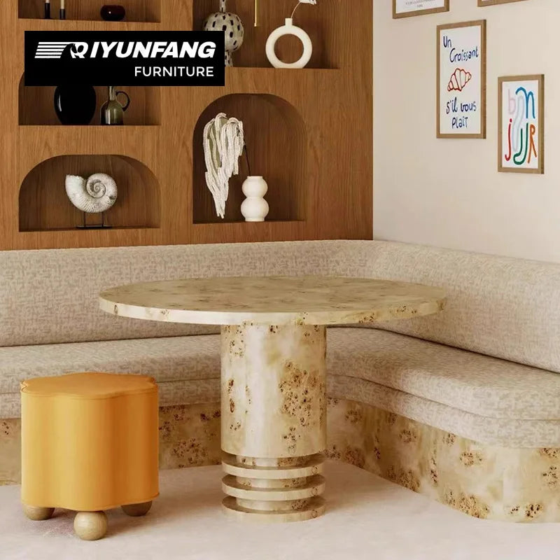 Modern Solid Wood Dining Table Sculptural Tree Pattern