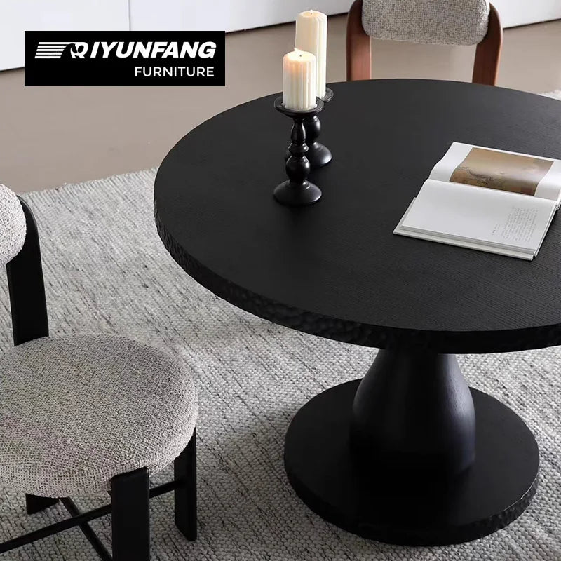 Modern Round Solid Wood Dining Table Black Oak
