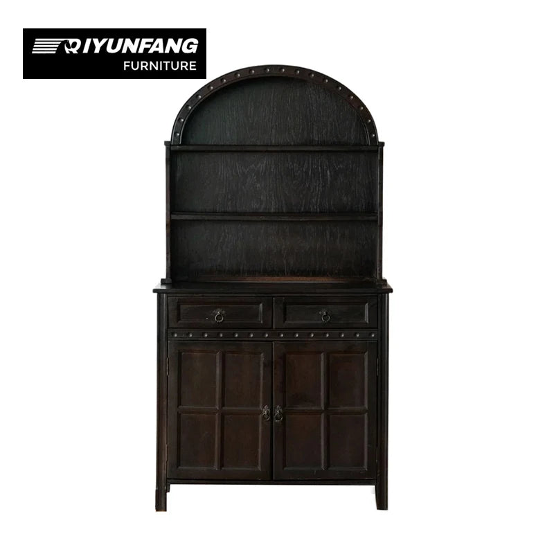 Solid Oak Arched Display Bookcase With Storage Cabinet 100cm Black